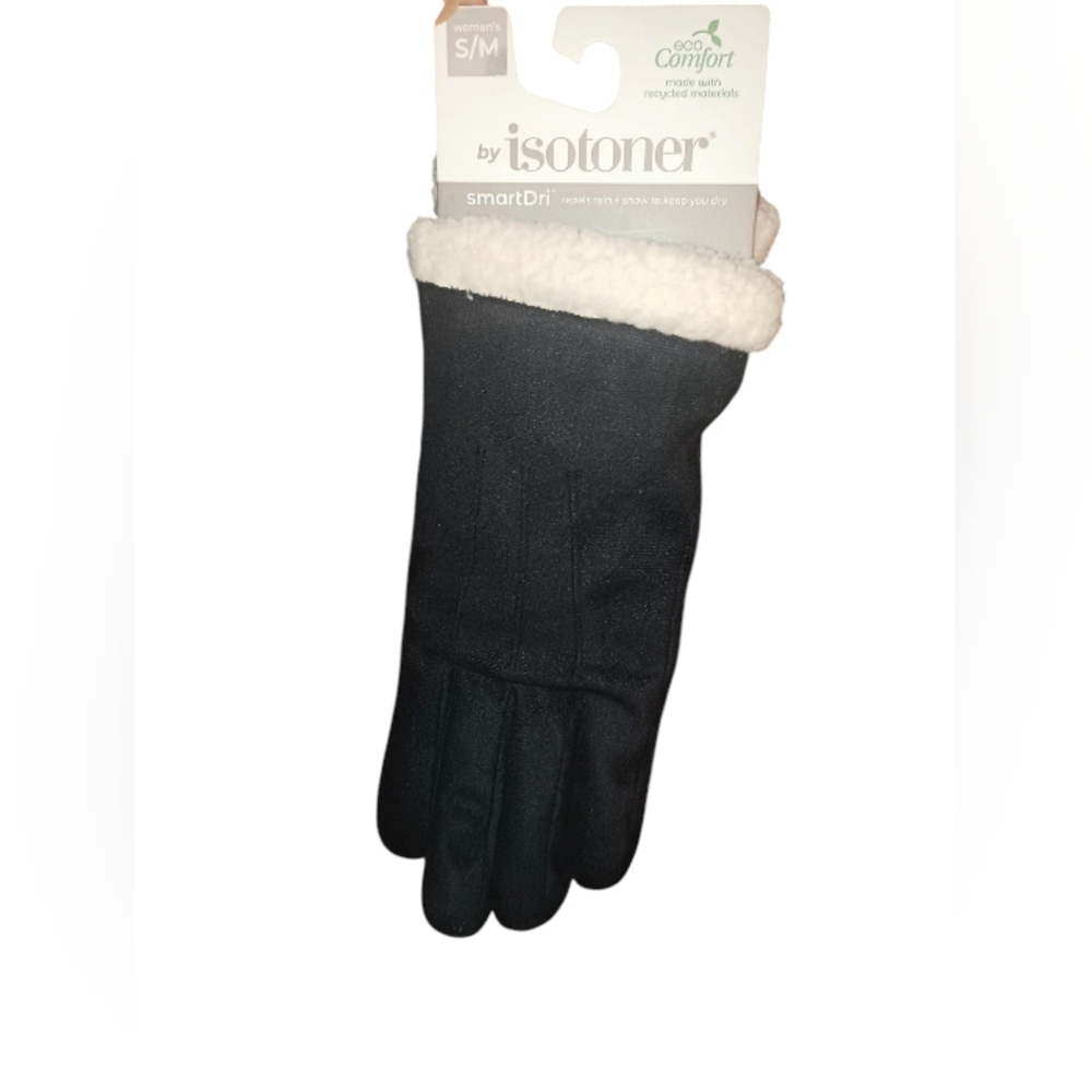 Isotoner Women's Black Gloves Lined Gloves Smart Dri Size S/M